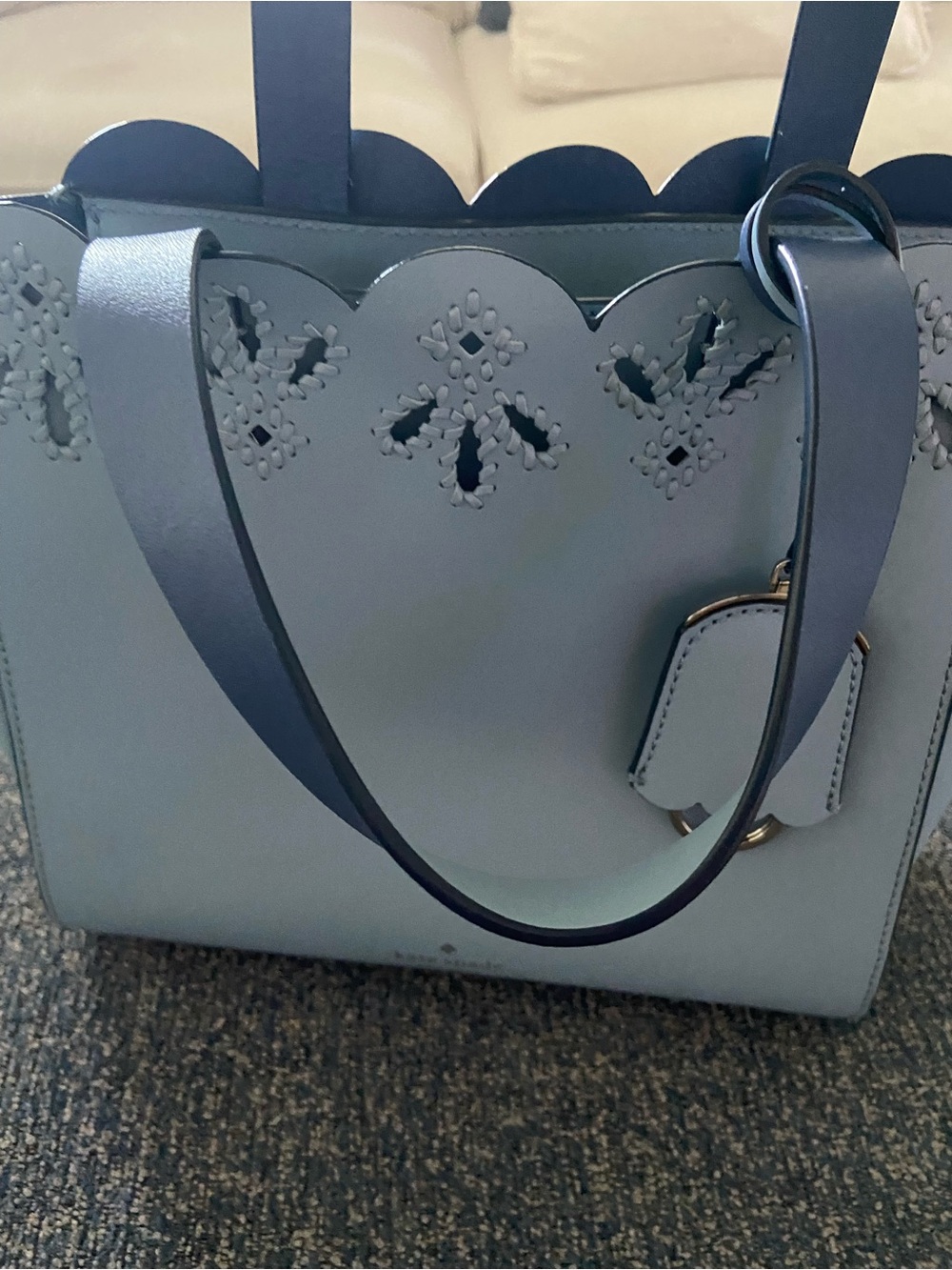 kate spade Scalloped Laser-Cut Leather Tote in Light Blue